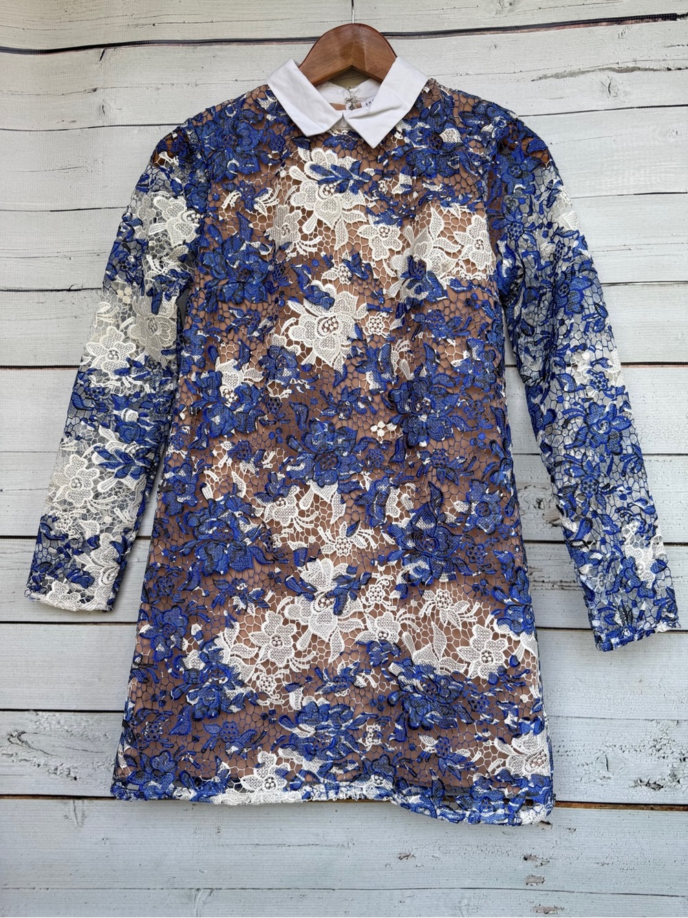 NWT English Factory Floral Guipure Lace Contrast Peter Pan Collar Mini Dress XS